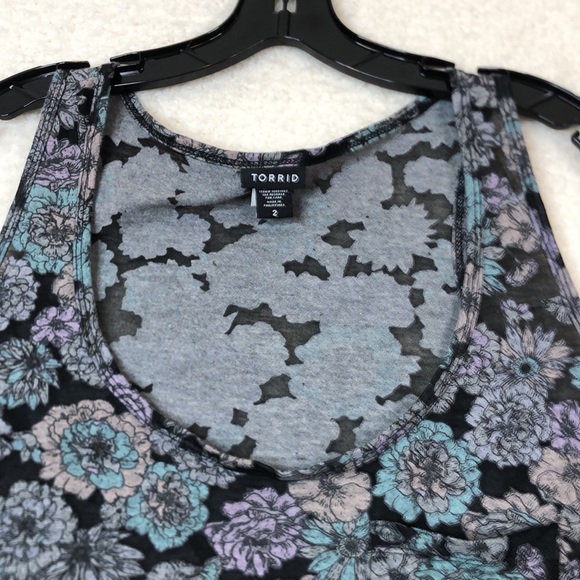 Torrid Womens Black Floral Sheer Inset Tank Top SIZE 2 2X - Picture 6 of 8